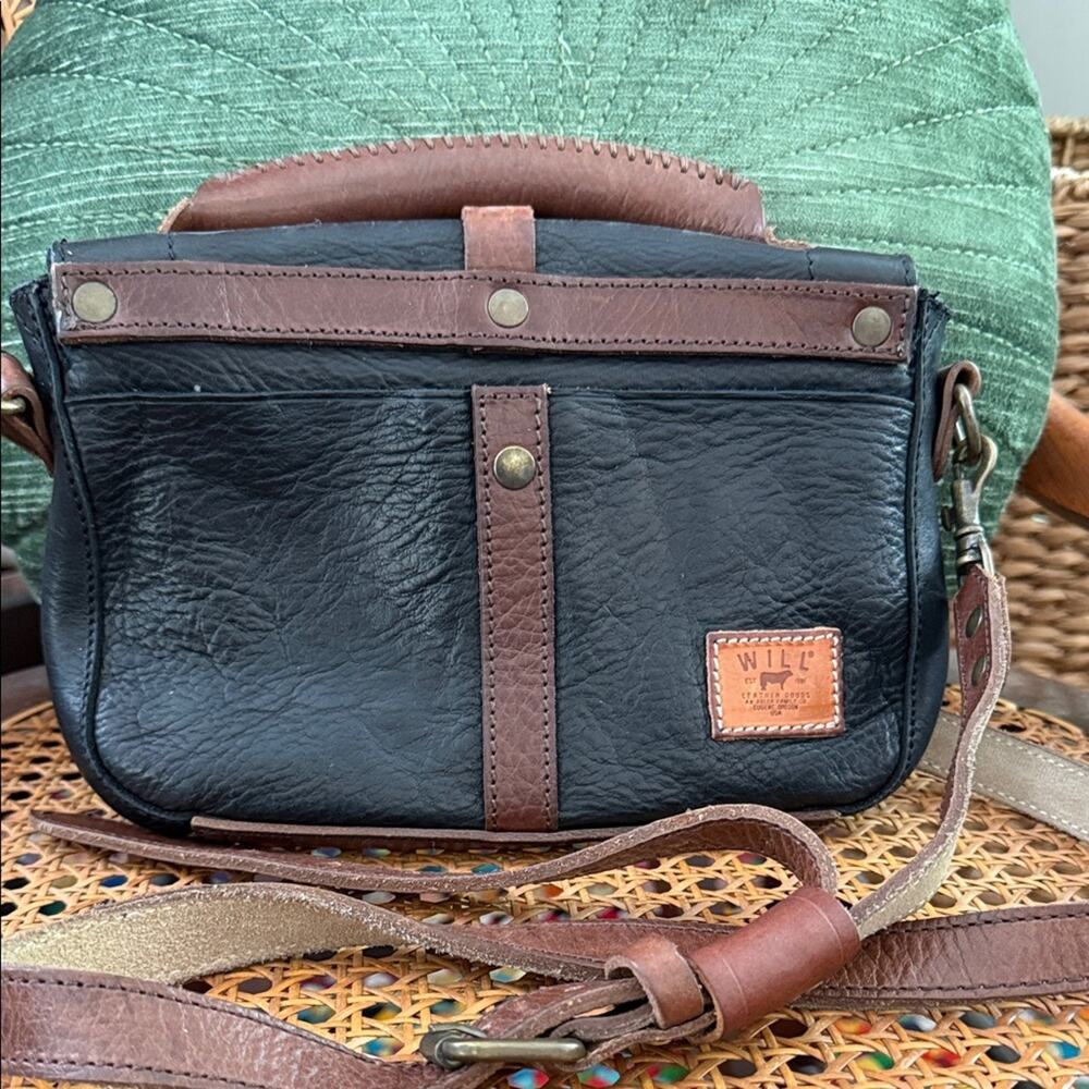 Will Leather Goods Black Pebbled Leather Top Handle Crossbody Bag